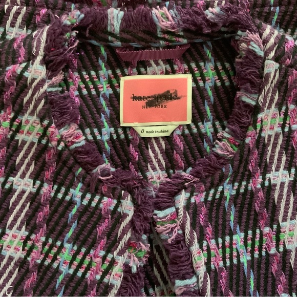 Kate Spade Plaid Tweed Jacket Plum Tree Colours Size 0 And 00 - Picture 6 of 7